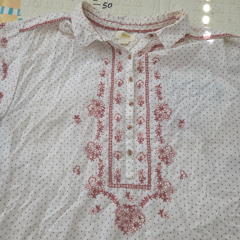 Maeve Anthropologie White Red Polka Dot Embroidered Cotton Top XL Sleeveless - Picture 2 of 10